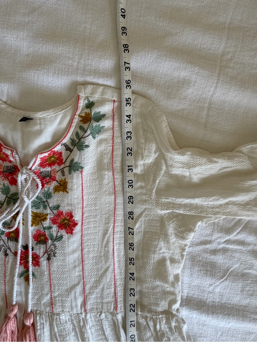 Unbranded White women’s Floral-Embroidered Dress with Tassel - Picture 9 of 14